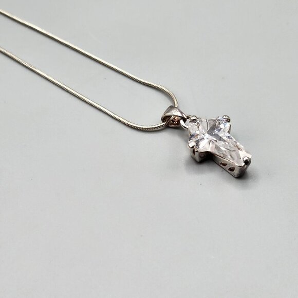 Sterling Silver Chain w/ Crystal Cross Pendant - Picture 13 of 15